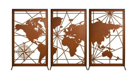 Preview: Edelrost Sichtschutzwand Weltkarte