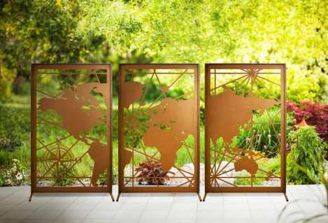 Preview: Edelrost Sichtschutzwand Weltkarte