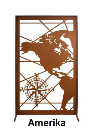 Preview: Edelrost Sichtschutzwand Weltkarte Amerika