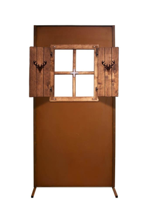 Preview: Edelrost Sichtschutzwand Fenster mit Holzläden Hirschmotiv