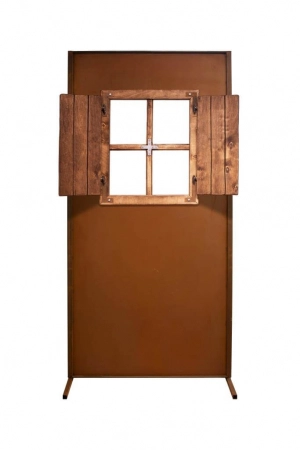 Edelrost Sichtschutzwand Fenster mit Holzläden ohne Motiv
