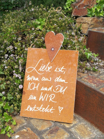 Edelrost Schild mit Herz "Liebe ist - ich und du"