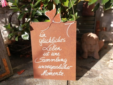 Edelrost Gedichttafel mit Ginkgo Momente