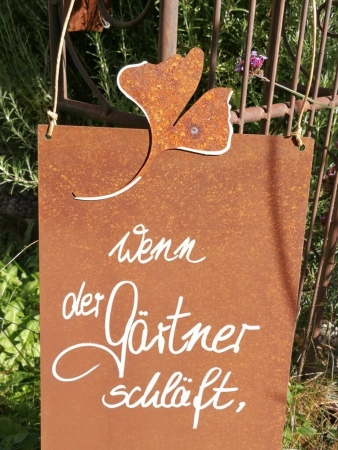 Edelrost Schild mit Ginkgo Teufel, Unkraut