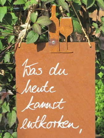 Edelrost Schild mit Besteck Entkorken