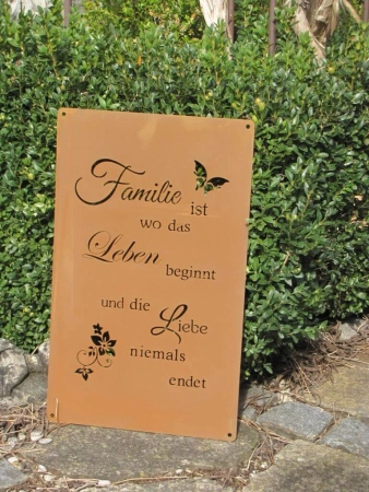 Edelrost Gedichttafel Familie Leben Liebe 40 cm