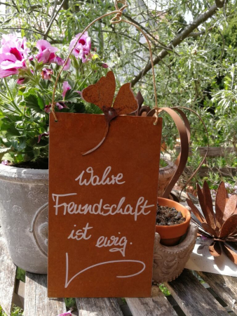 Edelrost Schild mit Ginkgo "Wahre Freundschaft"