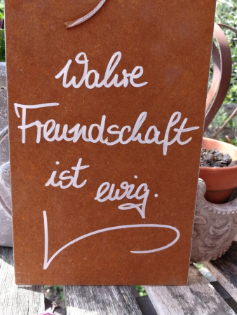 Edelrost Schild mit Ginkgo "Wahre Freundschaft"