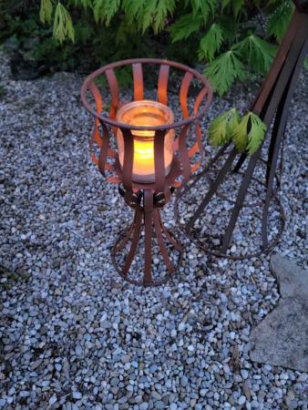 Preview: Edelrost Ständer Abstrakt mit Flammenkorb, klein