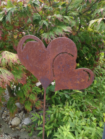 Edelrost Gartenstecker Doppelherz