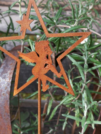Mini Stecker Stern mit Engel, Hand am Kinn
