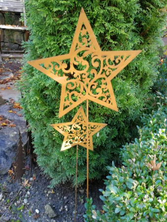 Preview: Edelrost Gartenstecker Stern mit Ranke