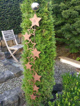 Edelrost Gartenstecker Sternenband mit Edelstahlkugel