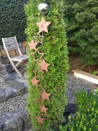 Edelrost Gartenstecker Sternenband mit Edelstahlkugel