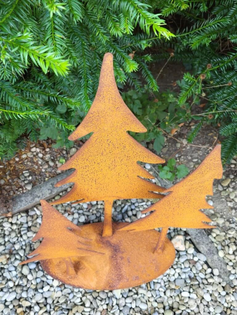 Preview: Edelrost Tannen 3er-Gruppe auf Platte