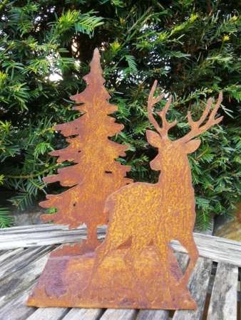 Teelichthalter Hirsch mit Holz Metall Rost Weihnachten Höhe 42 cm Gerrys Garden 