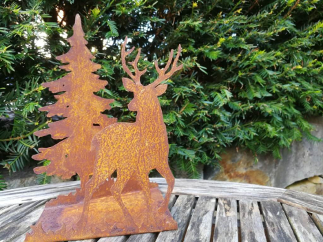 Preview: Edelrost Teelichthalter Hirsch und Tanne