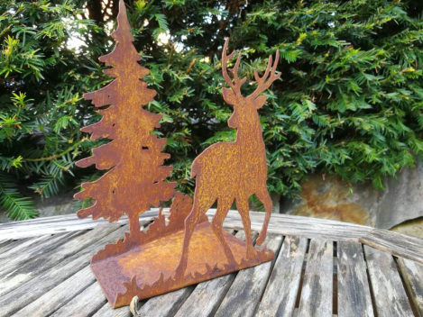 Preview: Edelrost Teelichthalter Hirsch und Tanne
