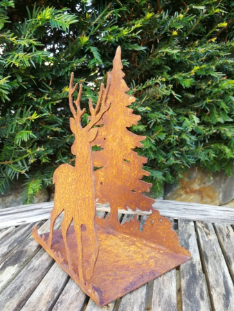 Preview: Edelrost Teelichthalter Hirsch und Tanne