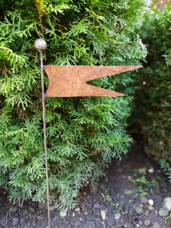 Edelrost Topfstecker Fahne, zum Beschriften