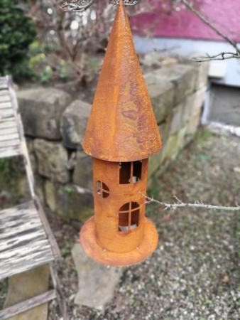 Edelrost Vogelhaus rund, zum Hängen