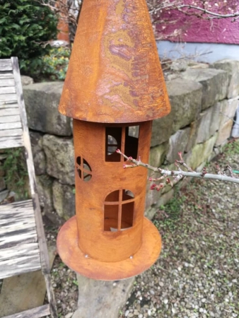Edelrost Vogelhaus rund, zum Hängen