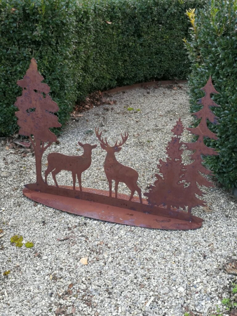 Edelrost Waldszene Hirsch 3 Bäume
