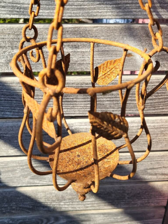 Preview: Edelrost Wandhalterung mit zwei Hängekörbe