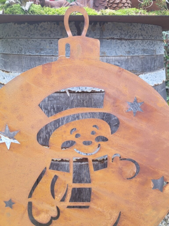 Preview: Edelrost Christbaumkugel Schneemann zum Stecken