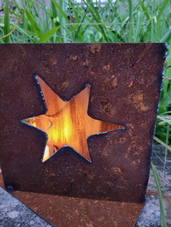 Windlicht Aufsteller Karte mit Stern, quadratisch, inkl. Glas