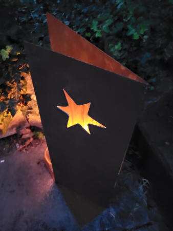 Windlicht Aufsteller Karte mit Stern, groß, inkl. Glas