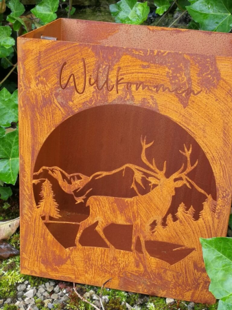 Preview: Edelrost Windlicht Forestis, Willkommen