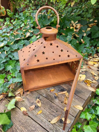 Preview: Edelrostoptik Windlicht Häuserfront zum Hängen, rechteckig