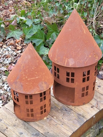 Edelrost Windlicht Haus Pierre, rund