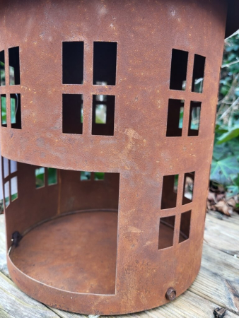 Preview: Edelrost Windlicht Haus Pierre, rund