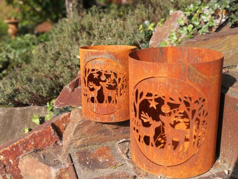 Preview: Edelrost Windlicht Hirsche