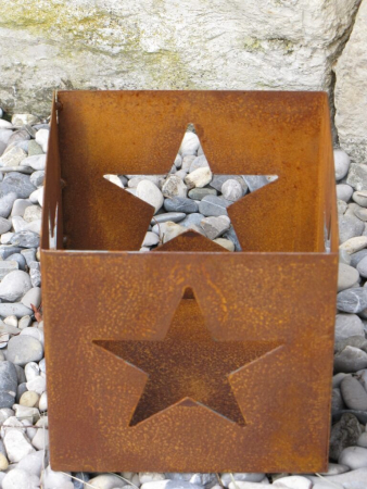 Preview: Edelrost Windlicht Stern, quadratisch