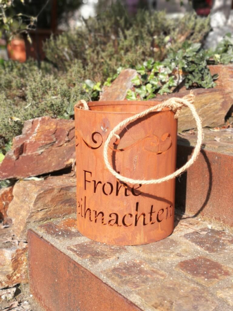 Preview: Edelrost Windlicht Frohe Weihnachten, mit Kordel