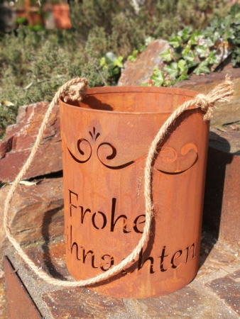 Preview: Edelrost Windlicht Frohe Weihnachten, mit Kordel