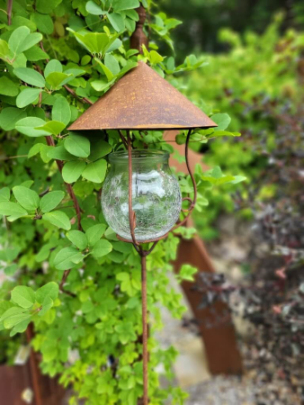 Edelrost Windlicht mit Dach, zum Stecken