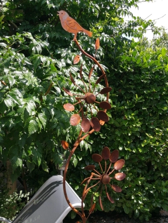 Edelrost Windrad Löffel mit Vogel