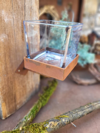 Edelrost Kerzenhalter eckig zum Schrauben inkl. Glas