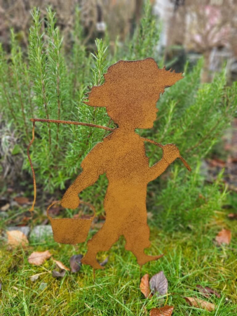 Preview: Edelrostoptik Kind Ben mit Angel und Eimer, lackiert