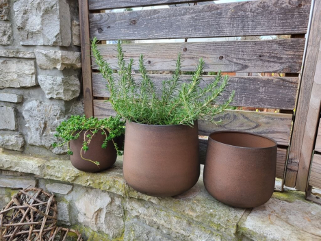 Preview: 3er Set Pflanzkübel hoch, Edelrostoptik