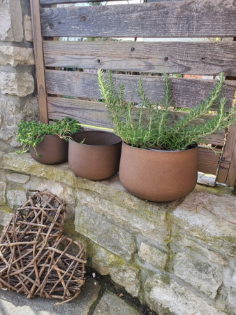 Preview: 3er Set Pflanzkübel niedrig, Edelrostoptik