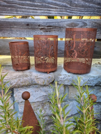 Preview: Edelrostoptik Windlichter Schmetterlinge, 3er Set