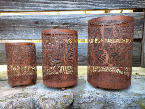 Preview: Edelrostoptik Windlichter Schmetterlinge, 3er Set