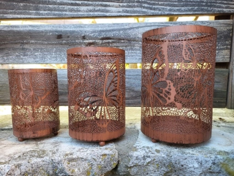 Edelrostoptik Windlichter Schmetterlinge, 3er Set