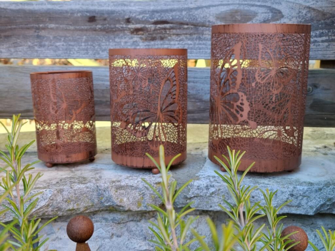 Edelrostoptik Windlichter Schmetterlinge, 3er Set