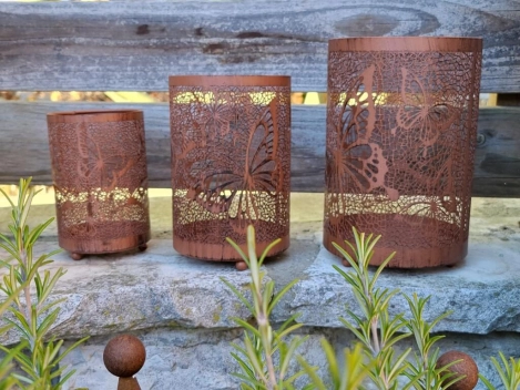 Edelrostoptik Windlichter Schmetterlinge, 3er Set